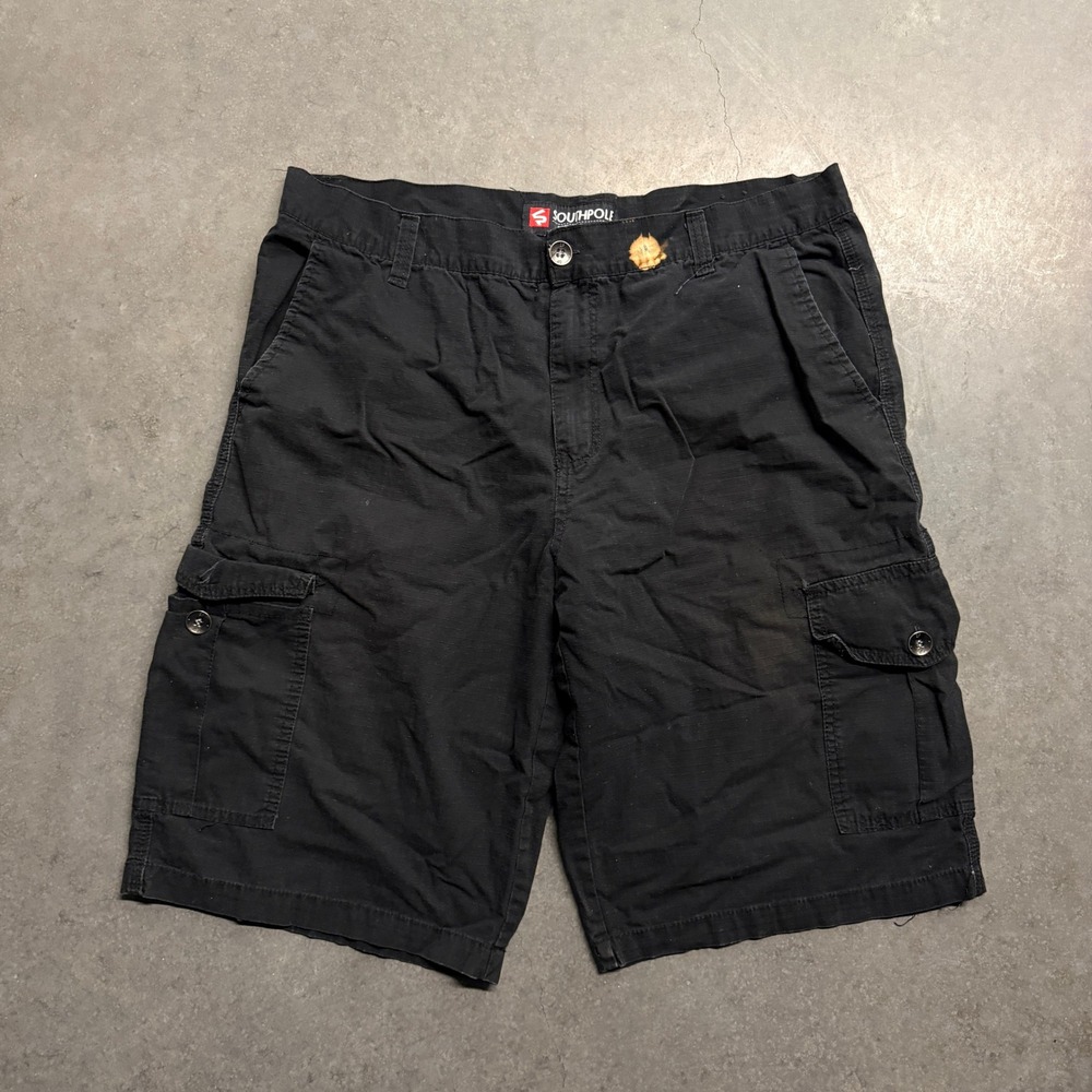Southpole Mens Black Ripstop Cargo Shorts Size 38 Streetwear Y2K Utility 2935